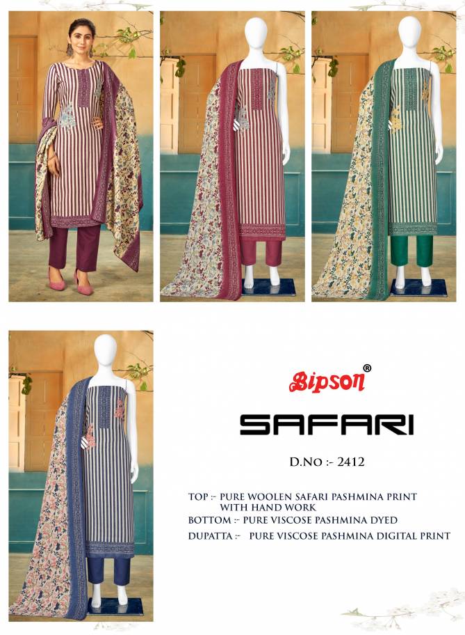 Bipson Safari 2412 Printed Wool Pashmina Dress Material Catalog

